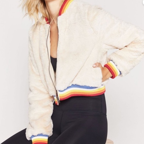 NEW Spiritual Gangster Furry Crop Jacket Rainbow NWOT - Picture 3 of 14